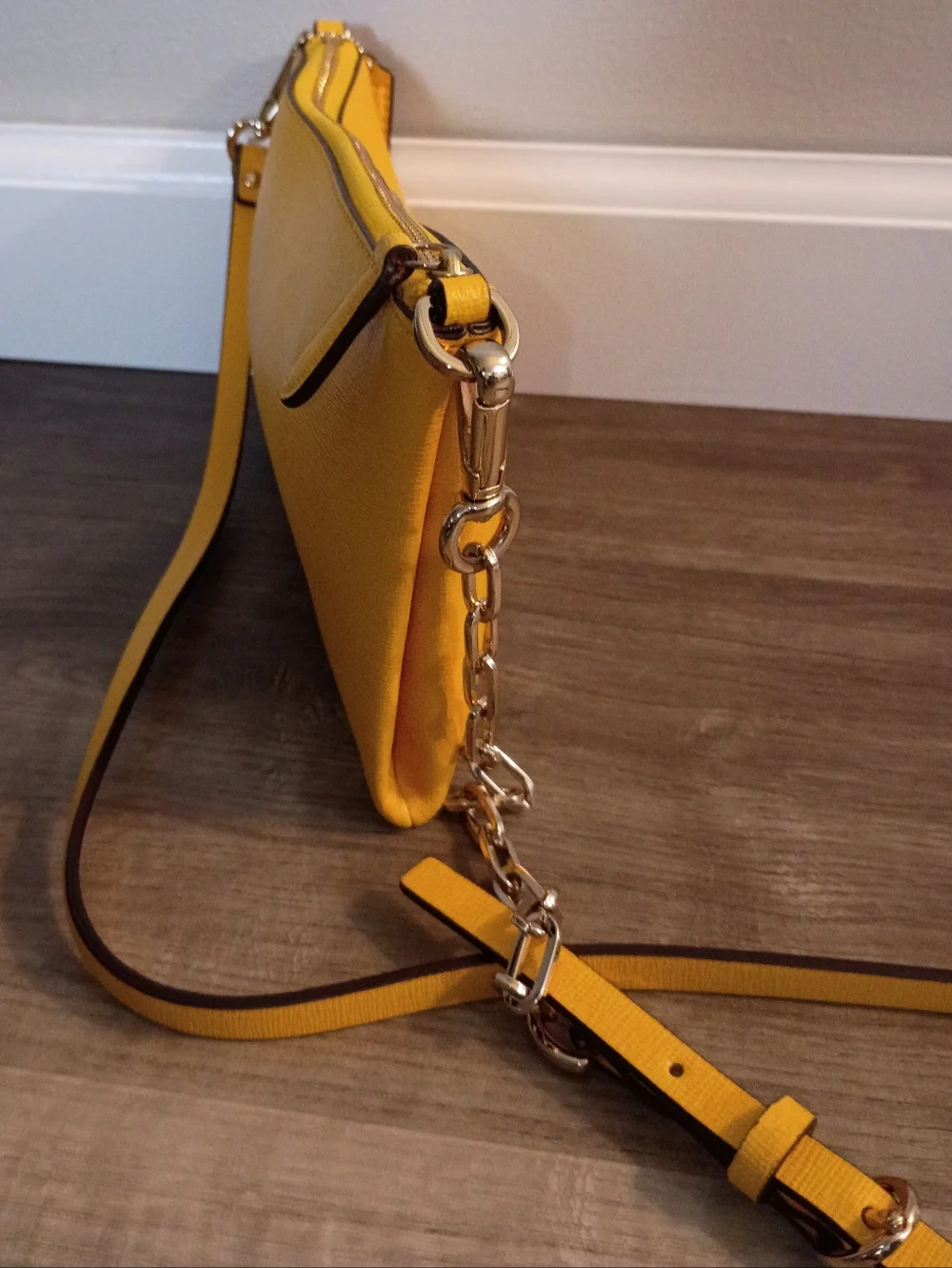 Coach Kylie Yellow Saffiano Leather Silver Chain Hardware Crossbody Handbag - Picture 3 of 8